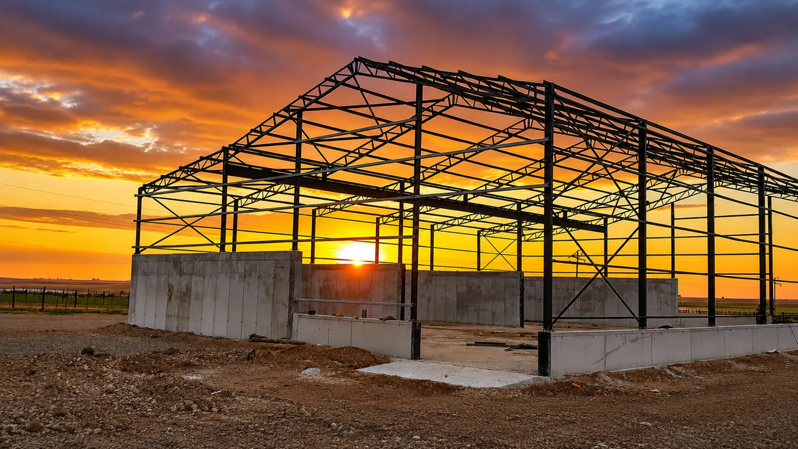 Steel frame standing on Jubilee-cast concrete bases